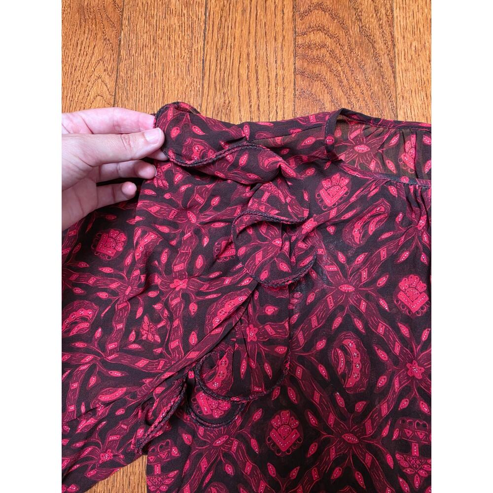 Ulla Johnson Medine Fuchsia Silk Printed Ruffled Long Sleeve Blouse Size 0 - Picture 9 of 11
